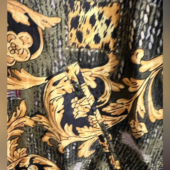 Vintage EVR Baroque Print Silk Bomber Jacket L - Picture 7 of 11